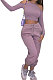 Pink Purple Sexy Pure Color Off Shoulder Long Sleeve Crop Tops Trousers Casual Sets MK063-2