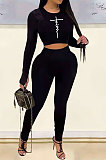 Drak Red Woemn Solid Color Long Sleeve Printing Tight Pants Sets AMN8031-3