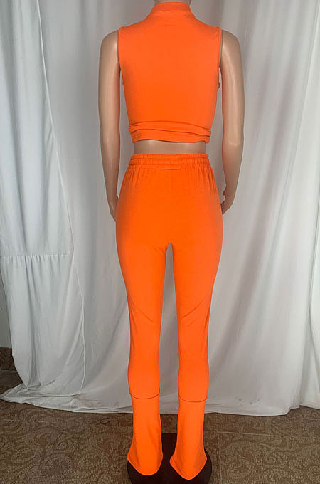 Black Cottton Blend Sleeveless Crop Tips Ruffle Pants Solid Color Sets CL6107-1