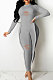 Grey Wholesale Women's Long Sleeve O Neck Hole Slim Fitting Lock Seam Bodycon Jumpsuits SDE29132-4