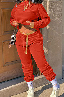 Orange Winter Long Sleeve Loose Velvet Hoodie Trousers Solid Color Sports Sets TK6201-2