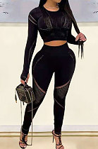 Black Fashion Positioning Printing Casual Tight Pants SetsAMN8030-1