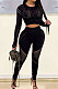 Black Fashion Positioning Printing Casual Tight Pants SetsAMN8030-1