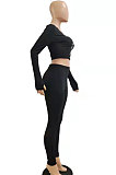 Drak Red Woemn Solid Color Long Sleeve Printing Tight Pants Sets AMN8031-3