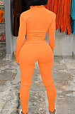 Ligth Blue Simple Pure Color Long Sleeve Stand Neck Zipper Tops Pencil Pants  Sports Sets TK6202-1