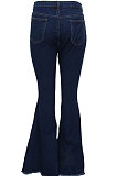 Dark Blue Casual Spliced Elastic Jean Flare Pants SMR2389-2