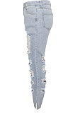 SUPER WHOLESALE|Black Personality Hole Autumn Jean Straight Leg Pants SMR2062-1