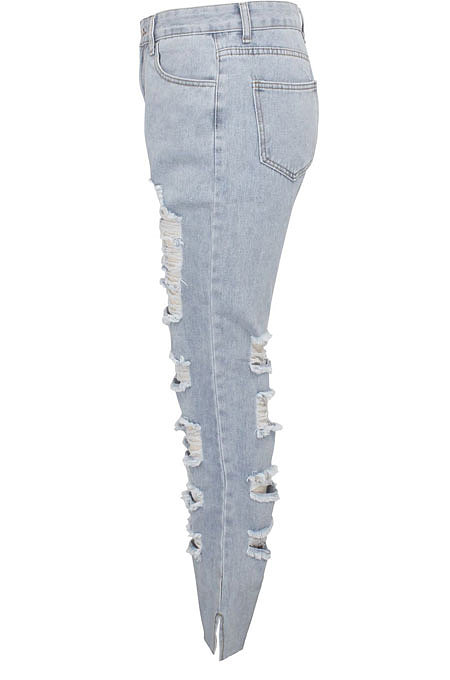 SUPER WHOLESALE|Black Personality Hole Autumn Jean Straight Leg Pants SMR2062-1