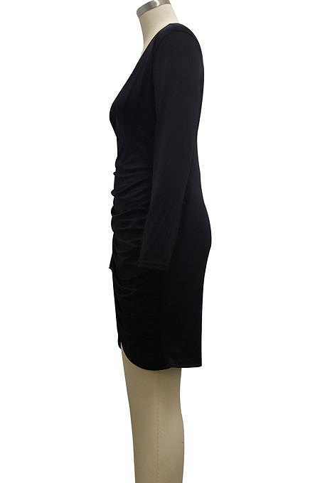 Wine Red Night Club Sexy Long Sleeve V Neck Collect Waist Slim Fitting Ruffle Hip Dress SMR10155-4