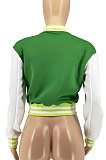Purple Women Autumn Winter Fashion Snap Fastener Double Ribber Baseball Uniform Bodycon Jacket AA5273-10