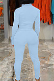 Black Simple Pure Color Long Sleeve Stand Neck Zipper Tops Pencil Pants  Sports Sets TK6202-3