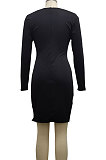 Red Night Club Sexy Long Sleeve V Neck Collect Waist Slim Fitting Ruffle Hip Dress SMR10155-1