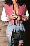 Purple Women Autumn Winter Fashion Snap Fastener Double Ribber Baseball Uniform Bodycon Jacket AA5273-10