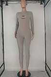 Orange Wholesale Women's Long Sleeve O Neck Hole Slim Fitting Lock Seam Bodycon Jumpsuits SDE29132-1