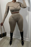 Black Women Fashion Bodycon Long Sleeve Round Collar Solid Color Pants Sets AA5284-1