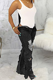 SUPER WHOLESALE|Black Personality Hole Autumn Jean Straight Leg Pants SMR2062-1