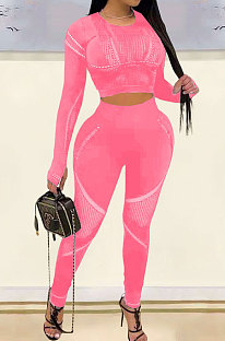 Pink Fashion Positioning Printing Casual Tight Pants Sets AMN8030-2