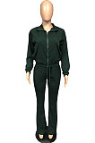 Apricot Casual Solid Color Long Sleeve Zipper Loose Coat Mid Waist Flare Pants Sports Sets WA7115-2