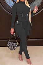 Black Women Pure Color Long Sleeve Irregular Bodycon Pants ANK06030-2