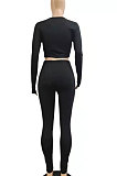 Drak Red Woemn Solid Color Long Sleeve Printing Tight Pants Sets AMN8031-3