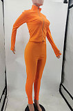 Ligth Blue Simple Pure Color Long Sleeve Stand Neck Zipper Tops Pencil Pants  Sports Sets TK6202-1