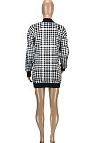 Red Fashion Plaid Printing Long Sleeve V Neck Single-Breasted Cardigan Coat SM9212-2