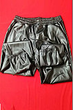White New Pure Color Elasticband Leather Pants CL6100-1