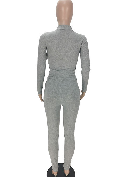 Gray Women Pure Color Long Sleeve Irregular Bodycon Pants ANK06030-1