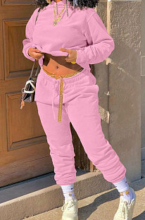 Pink Winter Long Sleeve Loose Velvet Hoodie Trousers Solid Color Sports Sets TK6201-5