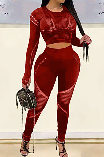 Wine Red Fashion Positioning Printing Casual Tight Pants Sets AMN8030-4