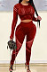 Wine Red Fashion Positioning Printing Casual Tight Pants Sets AMN8030-4