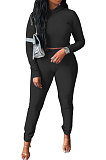 Purple Women Pure Color Long Sleeve Hoodede Tops Bodycon Pants Sets ANK06029-1