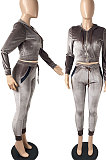Grey Brown High Quality Velvet Long Sleeve Hoodie Tops Skinny Pants Plain Color Sets YLY128-3