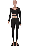 Black Euramerican Women Solid Color Dew Waist Sexy High Waist Bodycon Jumpsuits BYQ1037-1