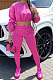 Rose Red Women Long Sleeve Round Collar Solid Color Fashion Dew Waist Drawsting Pants Sets BYQ1035-1