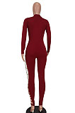 Orange Women Pure Color Sexy Chain Long Sleeve Zipper Hollow Out Bodycon Jumpsuits ED1065-3