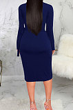 Green High Quality Long Sleeve V Neck Slim Fitting Plain Color Business Dress SMR10276-1
