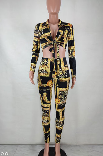 Yellow Women Fashion Sexy Printing Bandage Two Pieces BYQ1038 