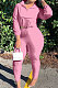 Pink Casual New Long Sleeve Zipeer Loose Tops Skinny Pants Plain Color Sets MOM8029-7