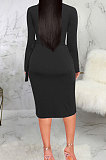 Green High Quality Long Sleeve V Neck Slim Fitting Plain Color Business Dress SMR10276-1