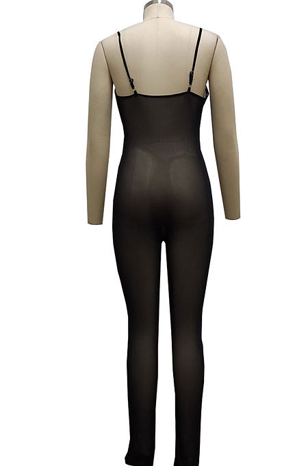 Orange Sexy Mesh See-Through Condole Belt Slim Fitting Jumpsuits SMR10540-3