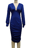 Leopard Printing Fashion New Long Sleeve Deep V Neck Collect Waist Bodycon Dress SMR10587-4