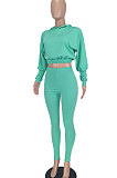 Black Women Pure Color Long Sleeve Fashion Sexy Dew Waist Hooded Tops Sport Pants Sets ED8534-1
