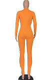 Black Women Pure Color Sexy Chain Long Sleeve Zipper Hollow Out Bodycon Jumpsuits ED1065-1
