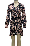 Black Gold Night Club Digital Printing Long Sleeve V Neck Slim Fitting Hip Dress SMR10585-2