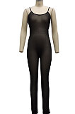 Green Sexy Mesh See-Through Condole Belt Slim Fitting Jumpsuits SMR10540-1