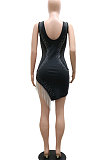 White Women Sleeveless Fashion Sexy V Collar Backless Perspectivity Tassel Bling Bling Hip Mini Dress CCY9282-2