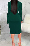 Black High Quality Long Sleeve V Neck Slim Fitting Plain Color Business Dress SMR10276-2