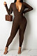 Dark Coffee Women Sexy Deep V Collar Pure Color Bodycon Jumpsuits BYQ1036-2