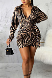 Black Gold Night Club Digital Printing Long Sleeve V Neck Slim Fitting Hip Dress SMR10585-2
